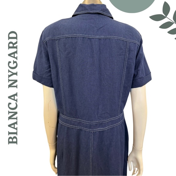 Short Sleeve Indigo Button-Up Dress by Bianca Nygard | Linen Blend | size 10 - Picture 6 of 8